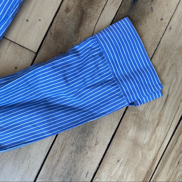 High Street Blue Pinstriped Cold Shoulder Dress - Picture 3 of 7